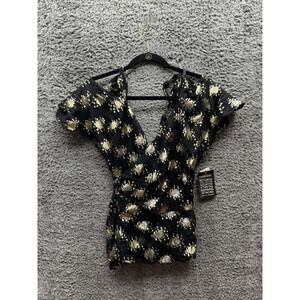 NWT Stine Goya Cooper Lurex Dot Chiffon Metallic Silk Blouse Black Women Size XS